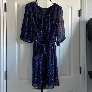 Enfocus Women dress, navy and pink polka dots